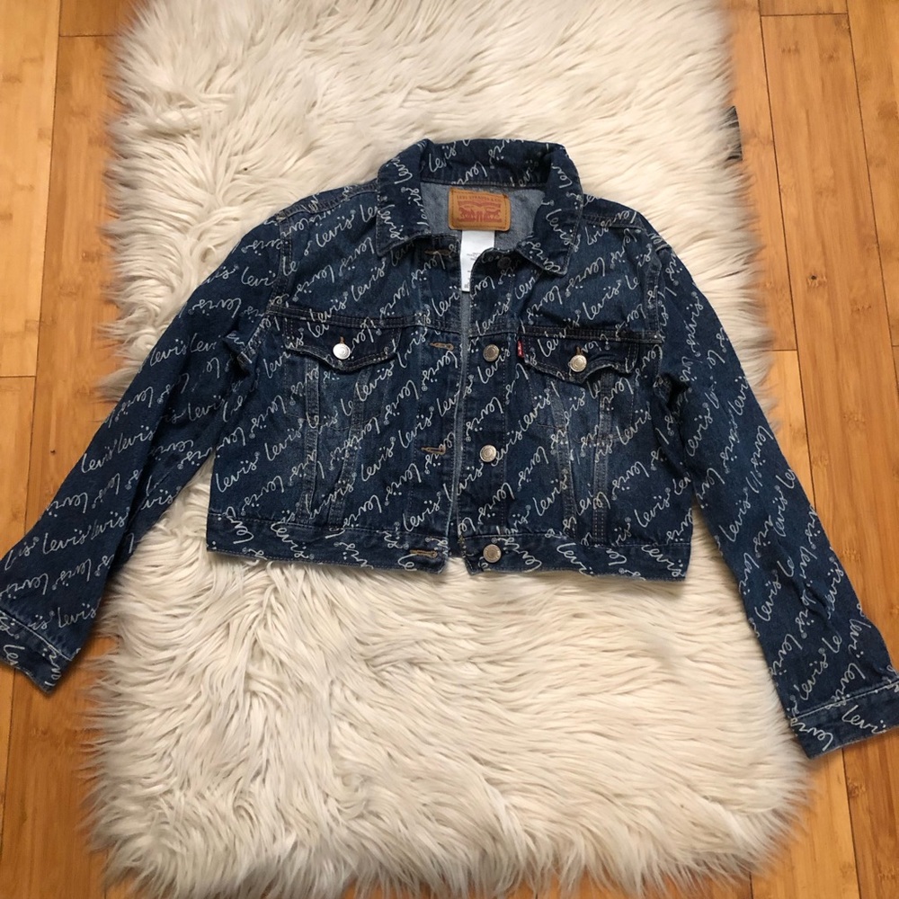 Levi’s Logo Monogram Cropped Denim Jean Blue Girls Jacket size L (12/13)